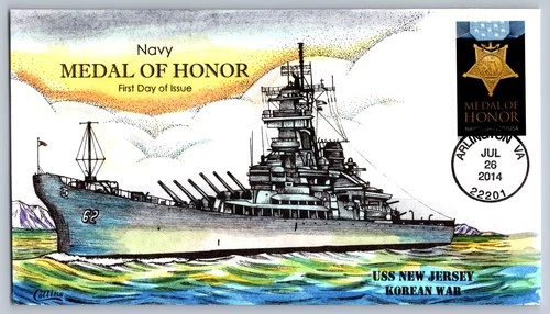 2014 Collins Hand Painted Navy Medal of Honor USS New Jersey FDC