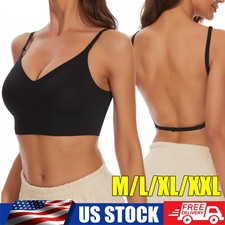 Seamless Low Back Bra Wireless Padded Bralette Thin Straps Comfort Halter Backle