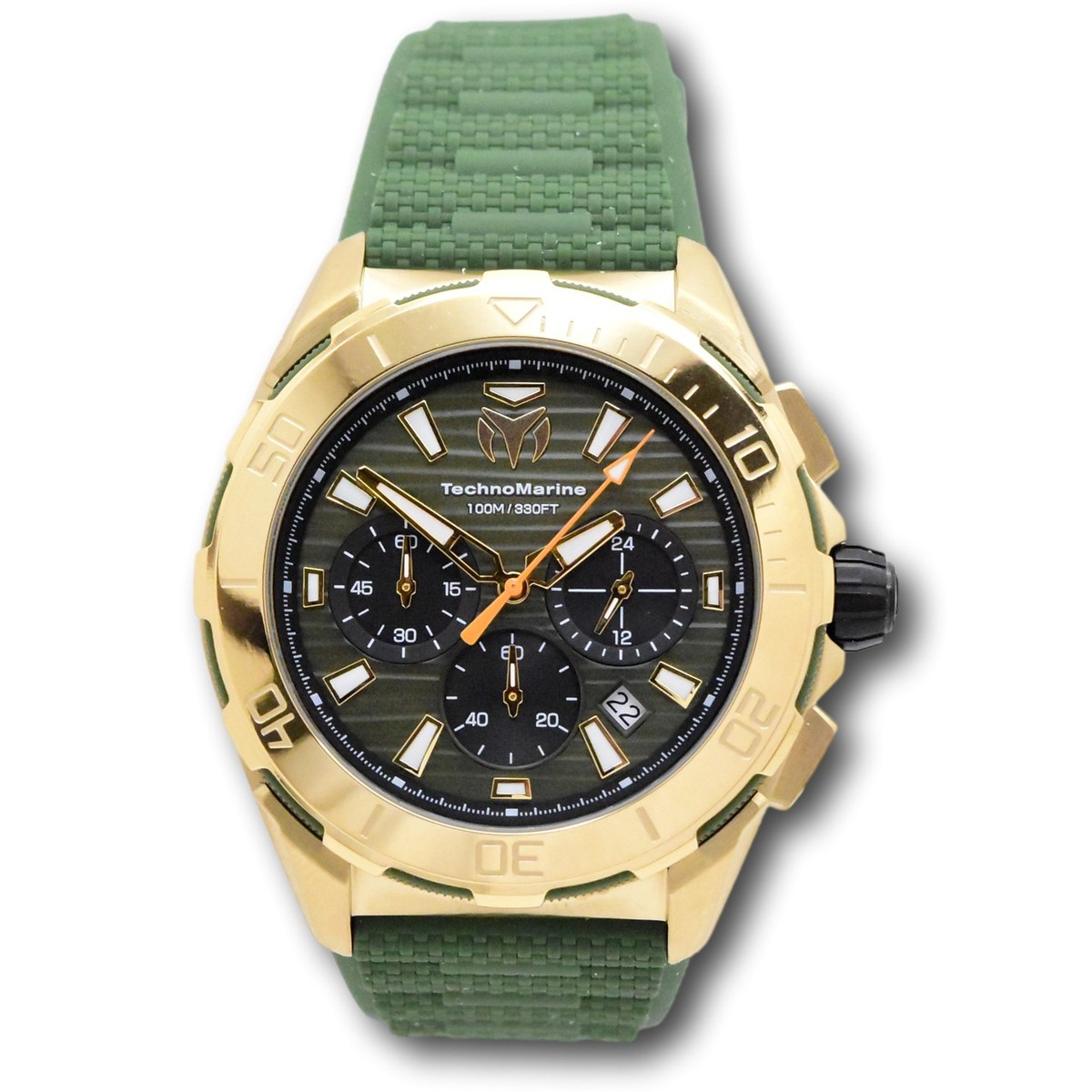 Technomarine Seven Seas Men's 44mm Green Dial Gold Chrono Watch TM