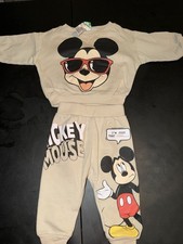 Disney Mickey Mouse 2pc Fleece Sweatshirt  Pants Set Boys 0/3M Beige