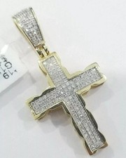 925 Sterling Silver Gold Plated CZ Diamond Cross Pendant Necklace Men Women