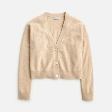 J.Crew Sz Small Cashmere Shrunken Sweater Cardigan In Hthr Stone Tan Brown