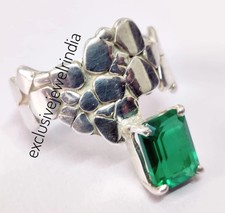 Men s Green Emerald Lab Created 925 Silver Emerald Cut Handmade Statement Ring