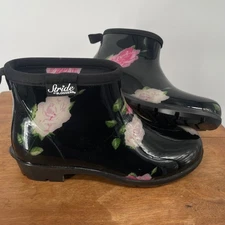 Sloggers Waterproof Rose Print Ankle Rain Boots Womens Size 8 Black Garden Boots