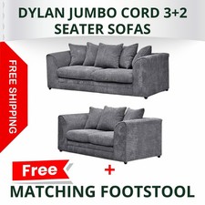 Dylan Jumbo Cord 3 + 2 Seater Sofas – Light Grey + FREE Matching Footstool