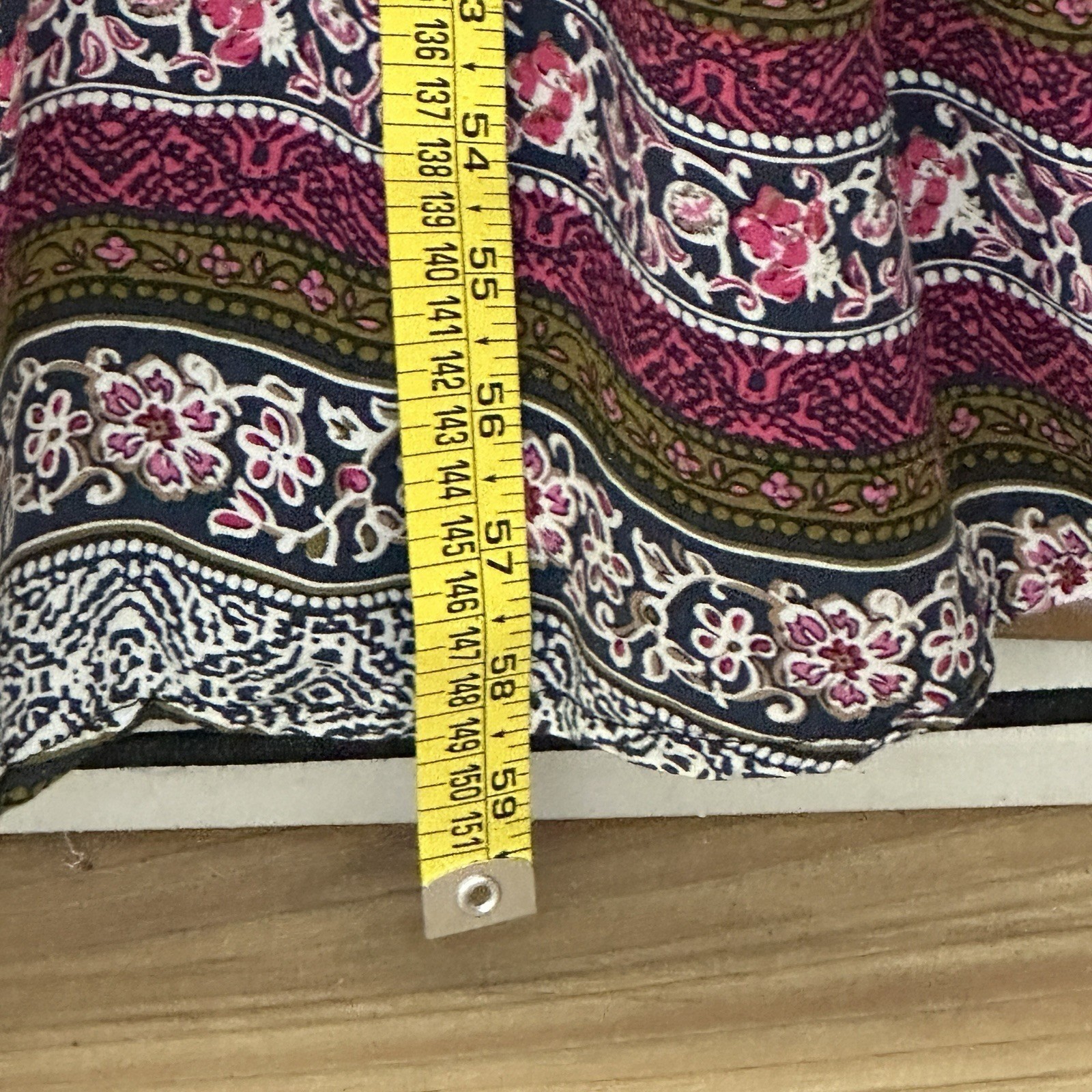 R Vivimos Womens Dress L Pink Green Stripe Wrap Ruffle Maxi Retro Peasant Boho