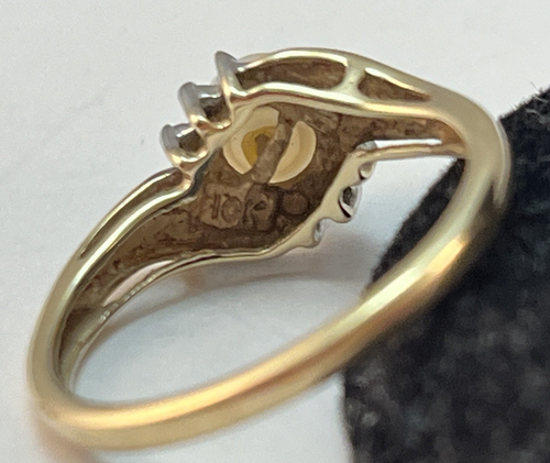 Vintage 10K Yellow Gold Cultured Pearl Ring Small Diamond Accents Size 7 - Picture 9 of 11