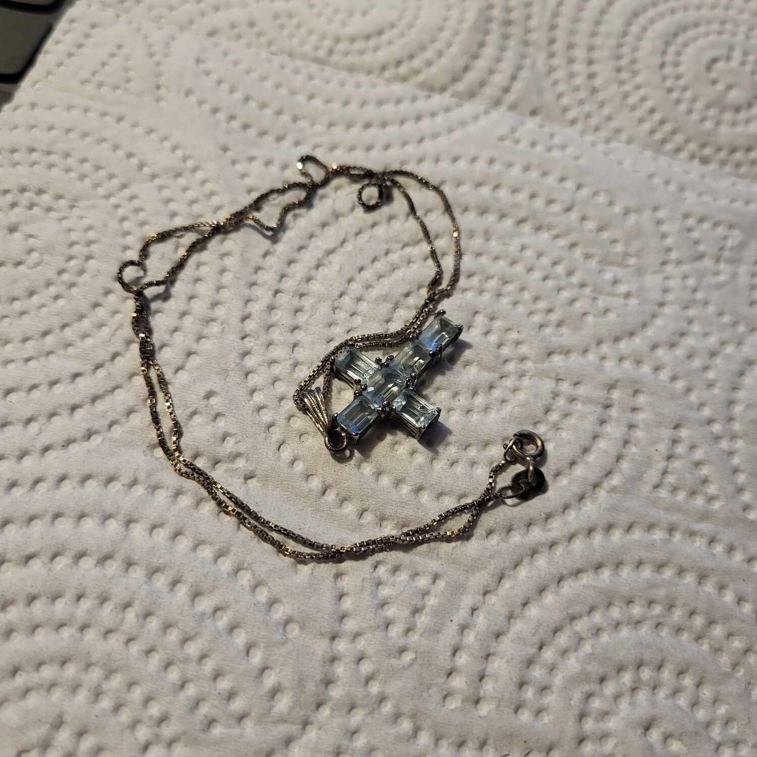 Sterling Silver Rectangular Cut Aquamarine’s Cros… - image 2