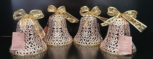 Holiday Hanging Bell Ornament Decorations Set of 4 Plastic Christmas 6" RARE
