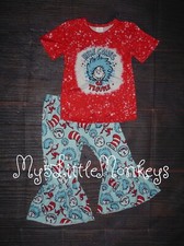NEW Dr Seuss Here Comes Trouble Thing Girls Bell Bottoms Outfit Set