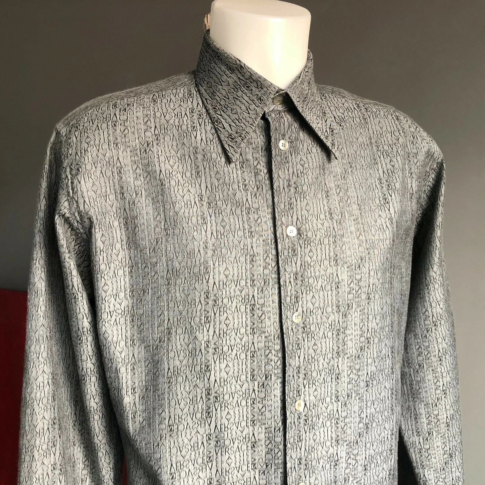 Camicia uomo vintage VERSACE CLASSIC grigia cotone taglia 41 16 made in Italy
