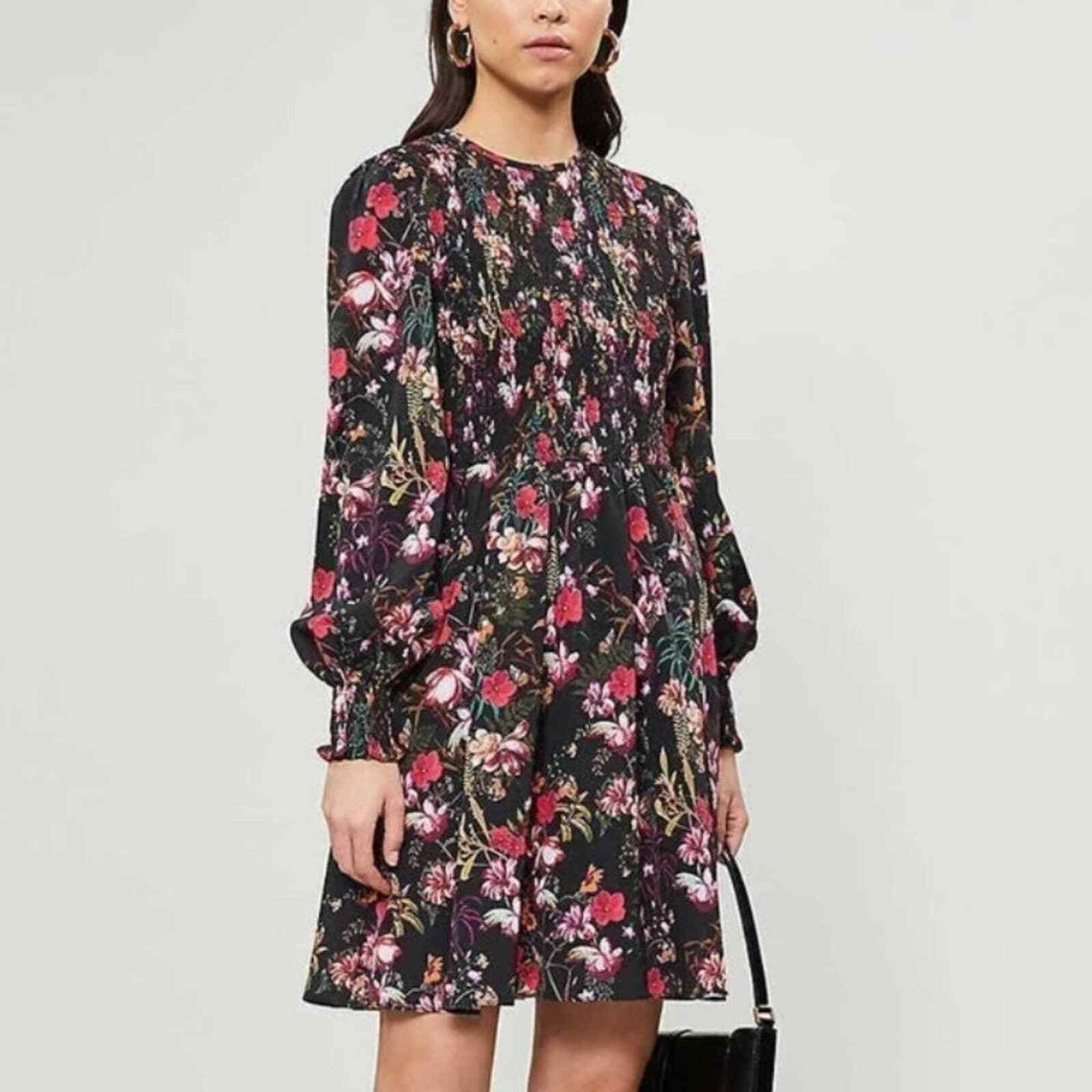 Ted Baker Black Aerrin Fern Forest Smocked Floral Min… Gem