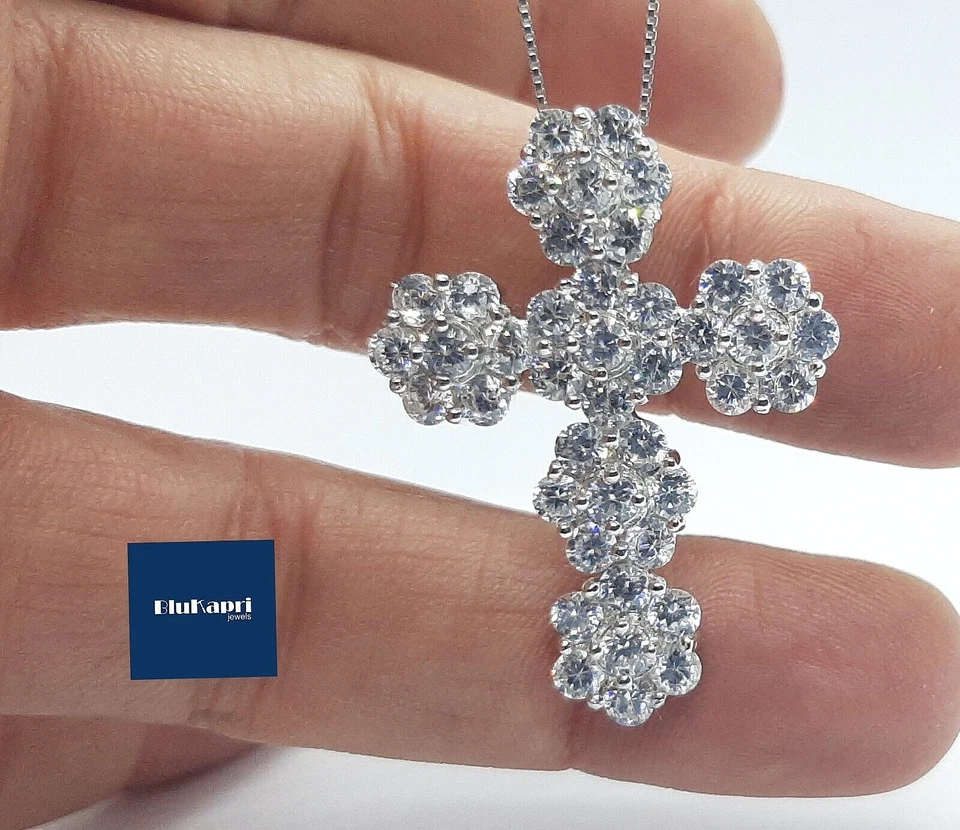 Ciondolo Croce gioiello Donna in argento 925 con zirconi + catenina omaggio - Immagine 2 di 4