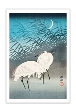 OHARA KOSON Egrets And Reeds In Moonlight JAPANESE ART (1926) Print/ Poster