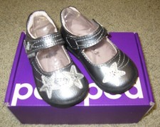 PEDIPED Grip N Go Girls Sz 20 EU 5 US Starlite Grey Leather Mary Jane Shoes NEW