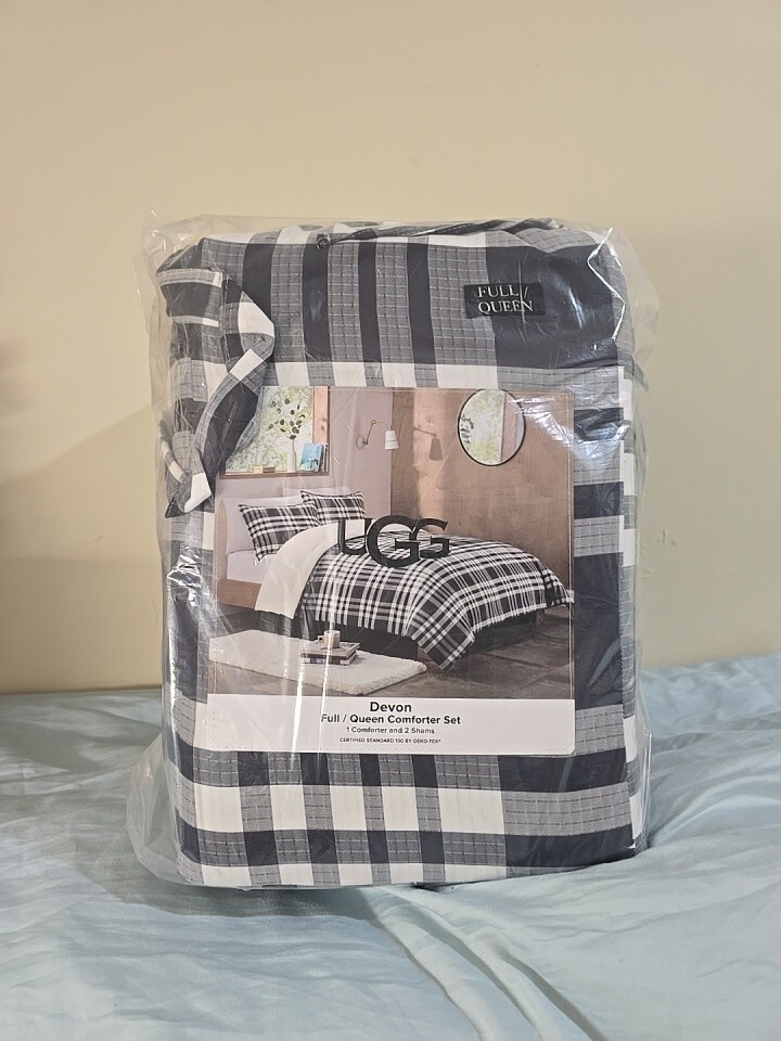 NIP Ugg Home Devon Reversible 3-Pc Ocean Plaid Comforter Set Full