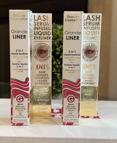 2x NEW Grande Liner 2-in-1 Liquid Eyeliner Enhanced With Lash Serum. Black.