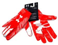 Under Armour Men's UA F8 Football Gloves Size Large Red Metallic Silver