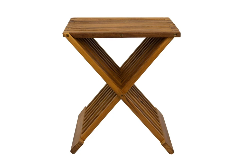Nordic Style Oiled Indoor/Outdoor, Spa, Bath Natural Teak Wood Folding Stool - Image 2 of 4