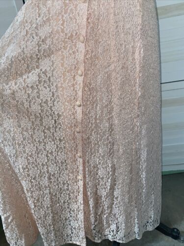 Abito da sposa vintage anni 80 Dawn Joy Fashions avorio nylon pizzo prateria rinnovato 10 - Foto 3 di 12