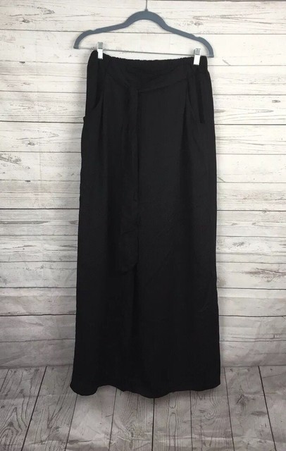New Sienna Sky Sz Medium Semi-Sheer Black Wide Leg Pants With Pockets Tie Detail | eBay