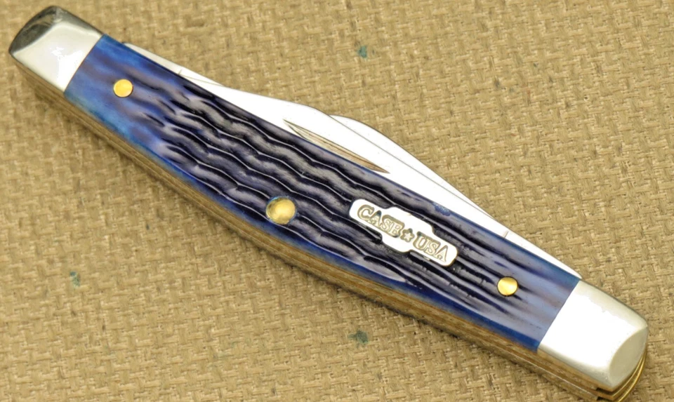 Case XX USA 2022 Stamp 6344 SS Small Stock Knife Jigged Blue Bovine Bone Handles - Image 4 of 4