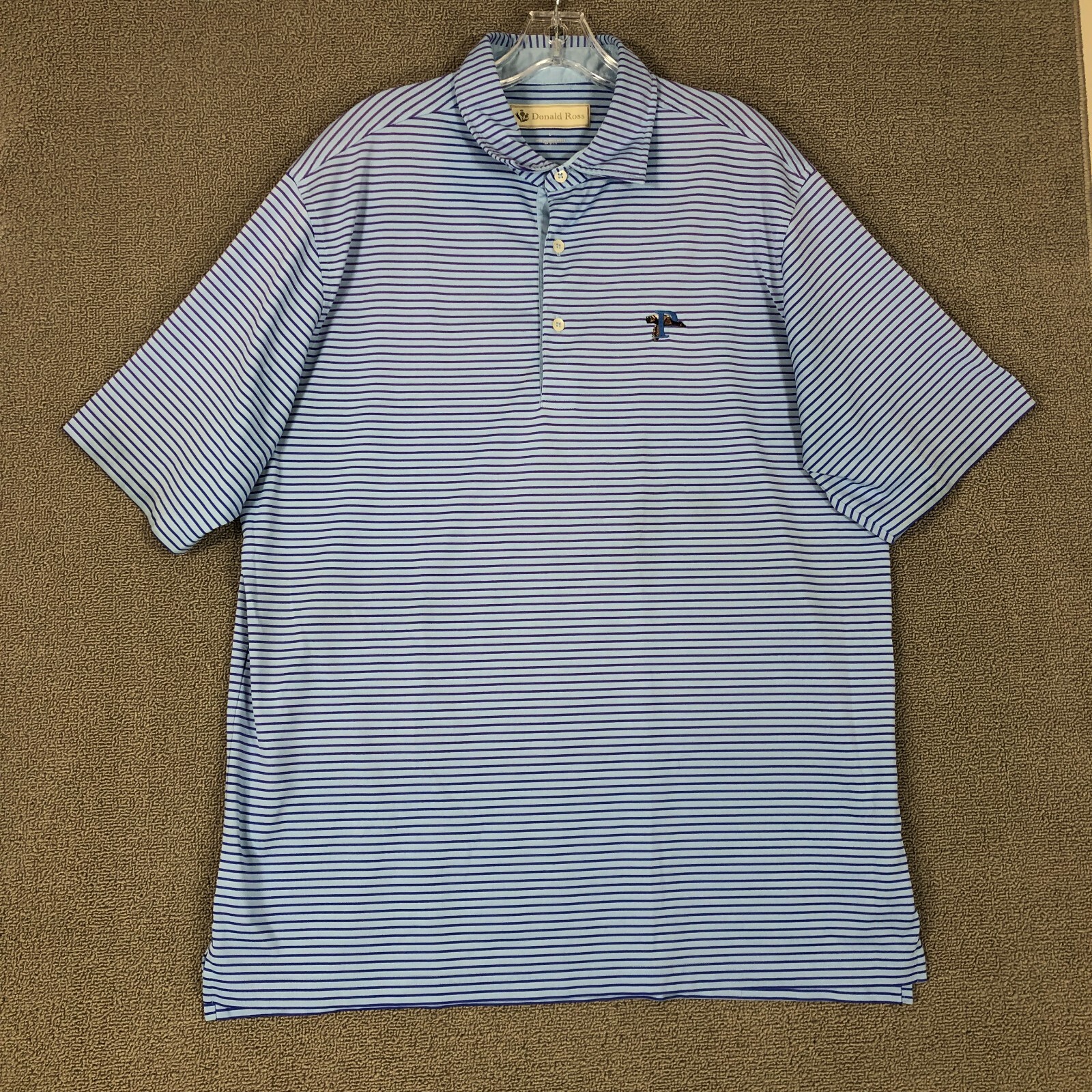 Donald Ross Polo Shirt Mens Large Blue Striped Short Sleeve Golf Golfer