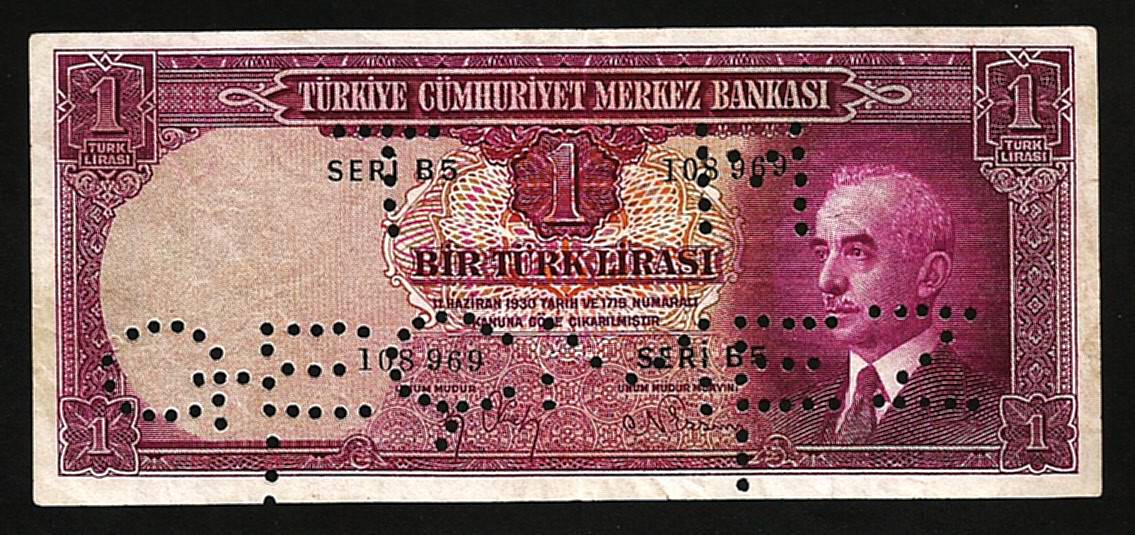 Turkey 1930 ( 1942 ), 1 Lira旧紙幣 Turkey 1930 ( 1942 ), 1 Lira旧紙幣
