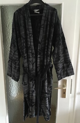 Original Vintage Unisex Bademantel Schwarz Grau Kimono Style 60er L XL 42 44