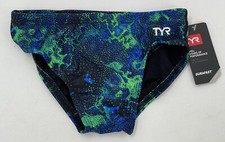 TYR Youth Durafast Lite Diploria Compression Swim Briefs Black  Blue Size 24