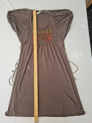 Ladies Dress Promod Size ( See Pics) Brown Beaded Tie Waist 29312