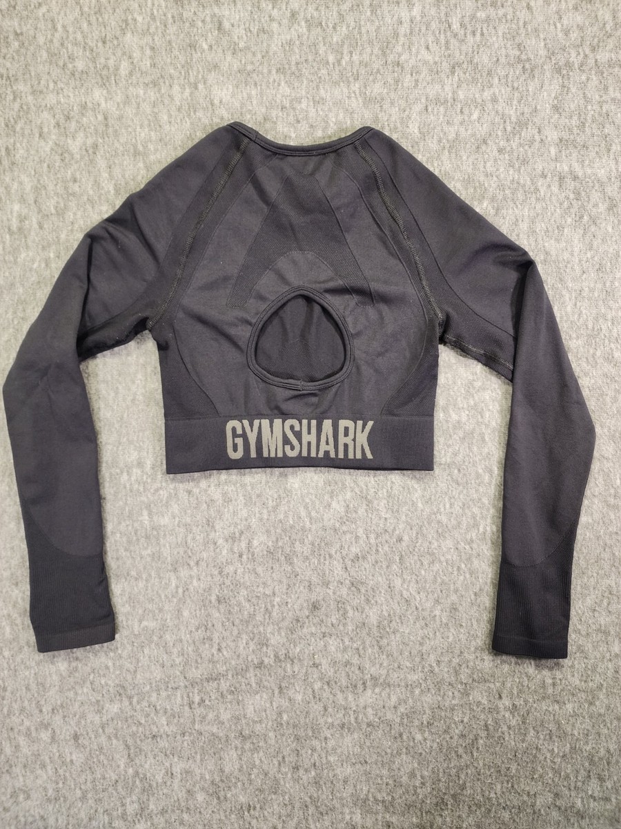 Gymshark Flex Sports Long Sleeve Crop Top Black Medium Open Back Thumb Holes