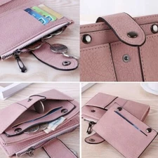 Women's Small Purse Leather Double-fold Multi-card Coin Purse Zipper Handbag US