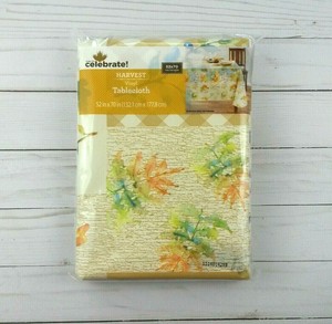 Vinyl Tablecloth Fall Leaves Pumpkins Thanksgiving 52x70 ...
