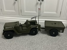 Vintage 70s Action Man Army Jeep With Supply Trailer - Cherilea Military vehicle