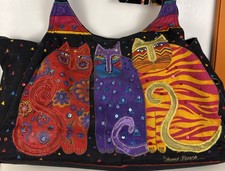 Laurel Burch Feline Friends Cutout Shoulder Tote Black Cat Canvas Large 20  