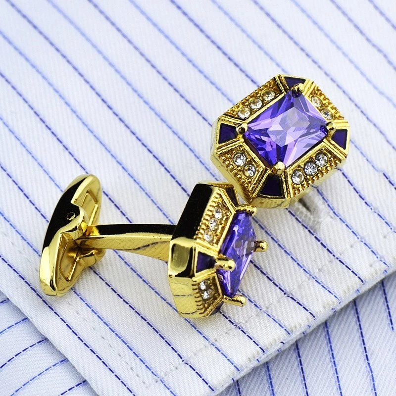 Hombres Gemelos Púrpura Cristal Camisa Francesa Circonita Boda Fiesta-Gemelos🎁Regalo Foto 2 de 4