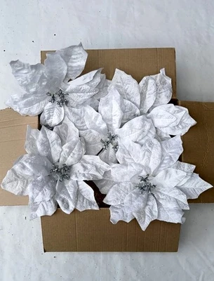 KAEMINGK Joblot White Christmas Tree Flowers Clip ons LARGE BIG Flowers VALUE Set of 5