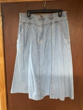 Vintage Bill Blass Denim Cotton Flare Midi Skirt Sz 16