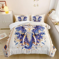 Ethnic Elephant Comforter Bedding Set with 2 Pillowcase Twin Size Wild Animal...