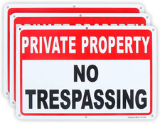 3 Pack Private Property No Trespassing Sign 10"X 7" .04" Aluminum Reflective Sig