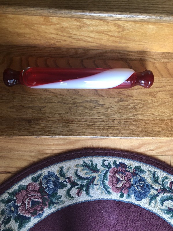 Vtg Handblown Glass Candy Cane Rolling Pin Red & White Stripes Excellent