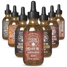 Viking Revolution Sandalwood Beard Oil for Men - Natural Mens Beard Oil with Arg