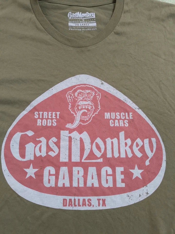 Camiseta Gas Monkey Garage Para Hombre 2XL XXL Verde Militar Muscle Car Gráfico T Foto 3 de 4