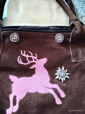 Handy German Real Leather, Handbag Purse. Souvenir 13x8" Deer,Edelweiss Brown