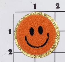 2" Orange Chenille Smiley Face Patch Happy Emoji Iron On
