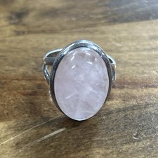 Sterling Silver Rose Quartz Large Oval Stone Ring Size 6 6.33 Grams