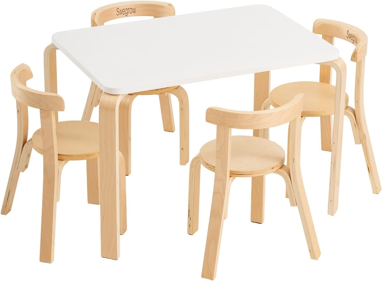Swegrow Kids Wooden Table & 4 Chairs Set Toddler Playroom Furniture #R040