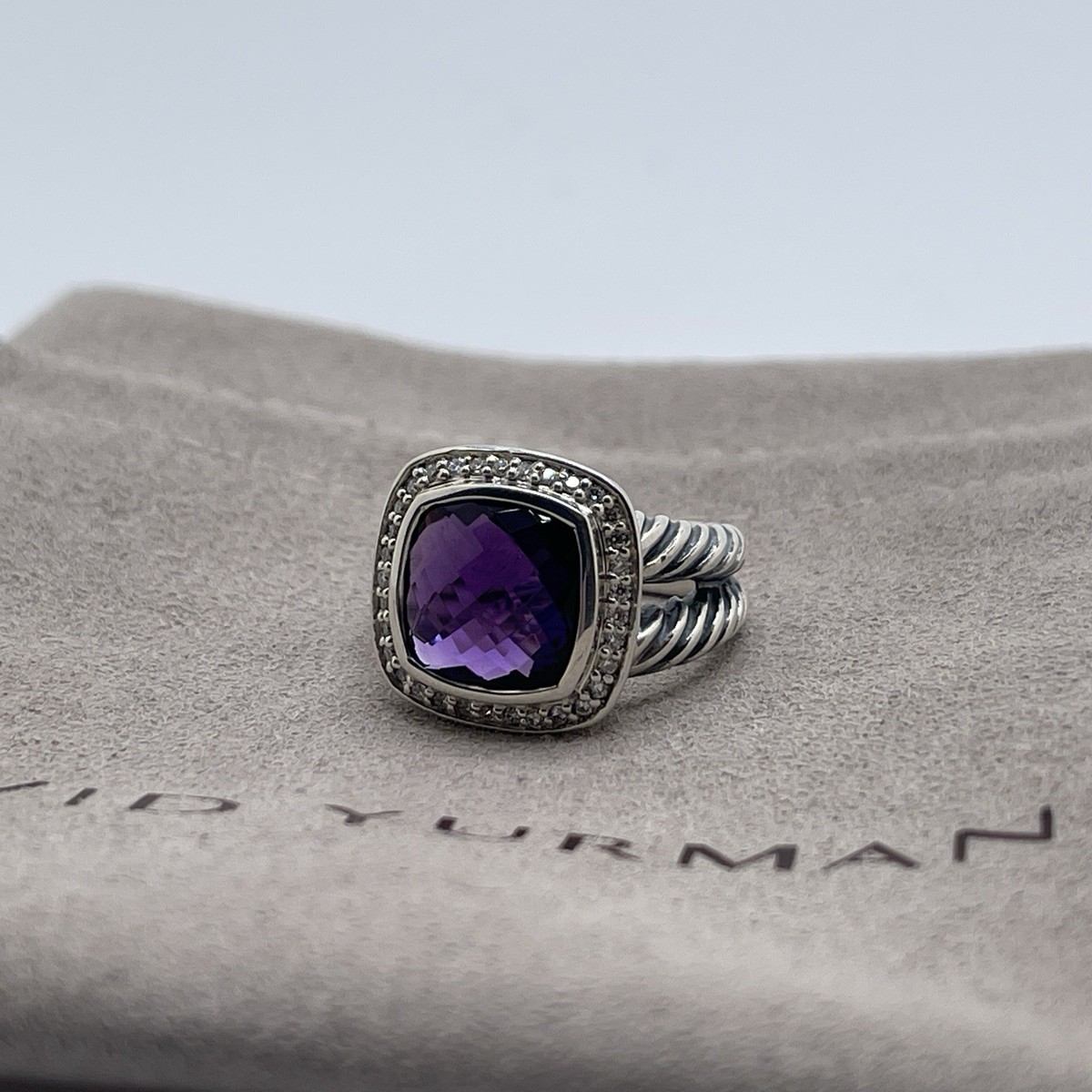 David Yurman Sterling Silver Albion Ring 11mm with Amethyst and Diamonds  Size - Main Image