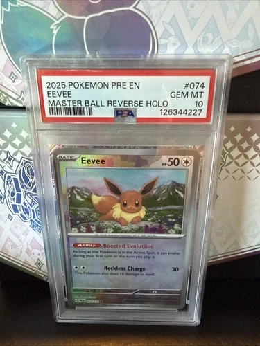 Eevee (Master Ball Pattern) 074/131 Sv: Prismatic Evolutions Holo PSA 10